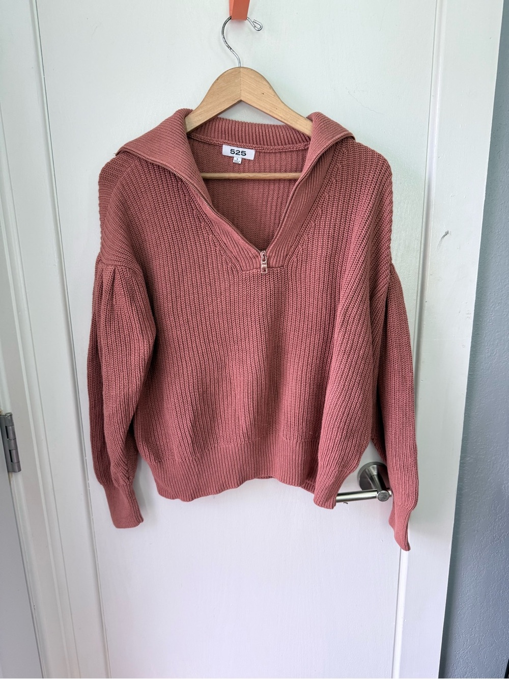 525 America Dusty Rose Zip-Neck Ribbed Pullover